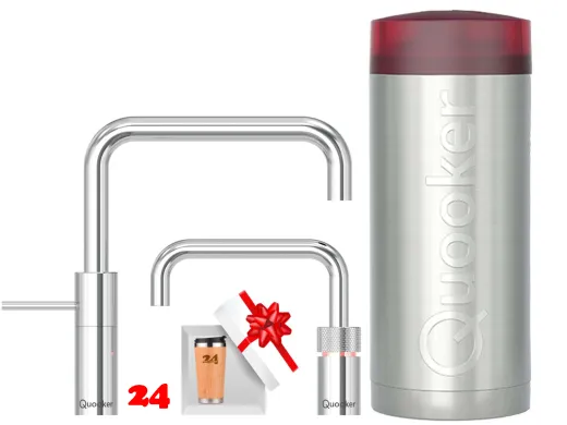 QUOOKER Nordic Square Twintaps Combi Einhebelmischer Chrom & 100�C Armatur als Set (COMBINSMSCHRTT)