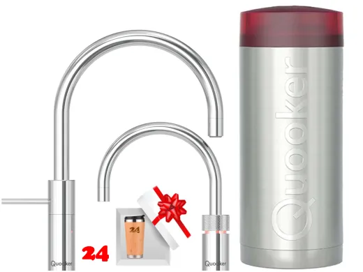 QUOOKER Nordic Round Twintaps Combi Einhebelmischer Chrom & 100�C Armatur als Set (COMBINSMRCHRTT)