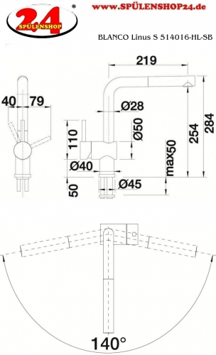 BLANCO Kchenarmatur Linus-S Chrom Einhebelmischer mit Zugauslauf 140 schwenkbarer Auslauf Hebel links