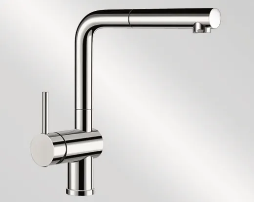 BLANCO Kchenarmatur Linus-S Chrom Einhebelmischer mit Zugauslauf 140 schwenkbarer Auslauf Hebel links