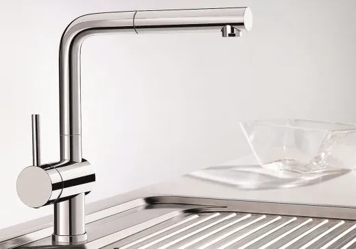 BLANCO Kchenarmatur Linus-S Chrom Einhebelmischer mit Zugauslauf 140 schwenkbarer Auslauf Hebel links