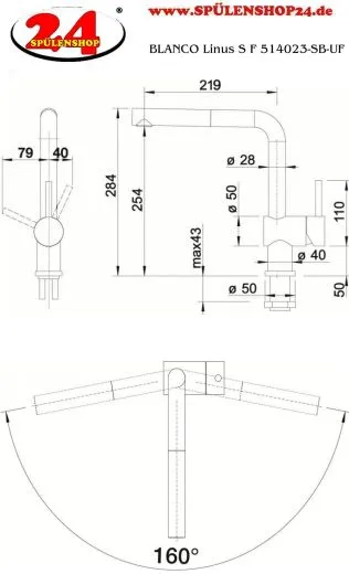 BLANCO Kchenarmatur Linus-S-F Chrom Einhebelmischer mit Zugauslauf 140 schwenkbarer Auslauf Vorfenstermontage