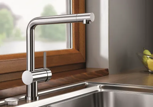 BLANCO Linus-F Chrom Einhebelmischer mit Festauslauf 360 schwenkbarer Auslauf Vorfenstermontage Niederdruck