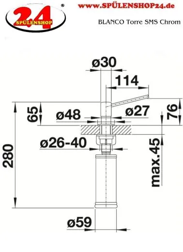 BLANCO Seifenspender Torre Chrom Splmittelspender / Dispenser bequeme Druckbettigung von oben