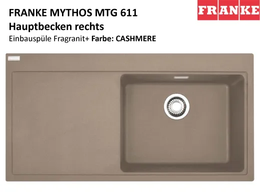 FRANKE Kchensple Mythos MTG 611 Fragranit+ Einbausple / Granitsple mit Siebkorb als Druckknopfventil