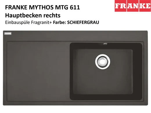 FRANKE Kchensple Mythos MTG 611 Fragranit+ Einbausple / Granitsple mit Siebkorb als Druckknopfventil