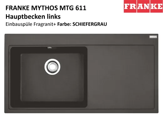 FRANKE Kchensple Mythos MTG 611 Fragranit+ Einbausple / Granitsple mit Siebkorb als Druckknopfventil