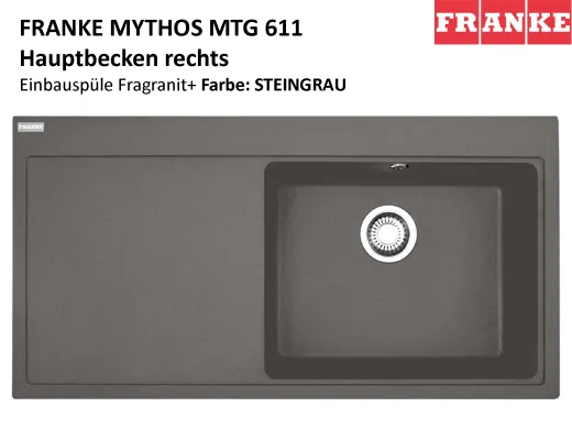 FRANKE Kchensple Mythos MTG 611 Fragranit+ Einbausple / Granitsple mit Siebkorb als Druckknopfventil