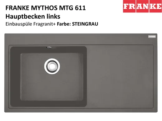 FRANKE Kchensple Mythos MTG 611 Fragranit+ Einbausple / Granitsple mit Siebkorb als Druckknopfventil