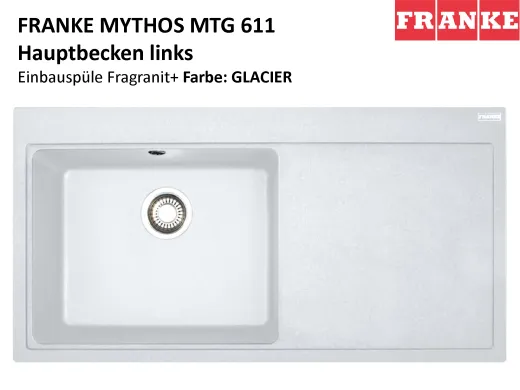 FRANKE Kchensple Mythos MTG 611 Fragranit+ Einbausple / Granitsple mit Siebkorb als Druckknopfventil
