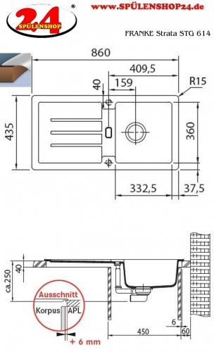 x FRANKE Kchensple Strata STG 614 Fragranit+ Einbausple / Granitsple mit Siebkorb als Stopfen- oder Drehknopfventil