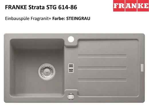 FRANKE Kchensple Strata STG 614 Fragranit+ Einbausple / Granitsple mit Siebkorb als Stopfen- oder Drehknopfventil
