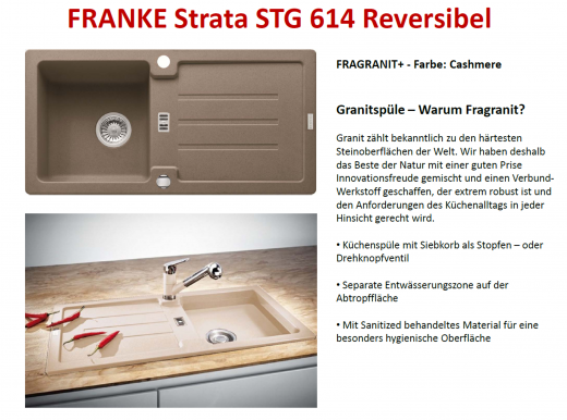 x FRANKE Kchensple Strata STG 614 Fragranit+ Einbausple / Granitsple mit Siebkorb als Stopfen- oder Drehknopfventil