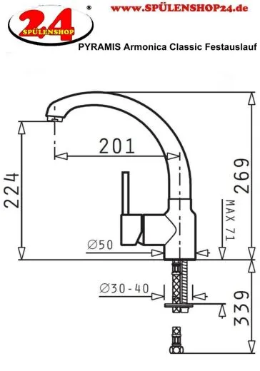 PYRAMIS Kchenarmatur Armonika Classic Einhebelmischer Chrom mit Festauslauf