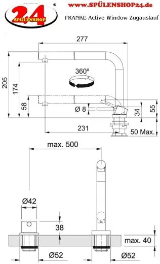 FRANKE Kchenarmatur Active Window Chrom mit Zugauslauf zur Vorfenstermontage versenkbar