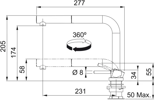 FRANKE Kchenarmatur Active Window Chrom mit Zugauslauf zur Vorfenstermontage versenkbar