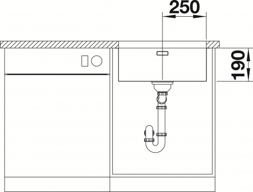 BLANCO Kchensple Andano 500-U Edelstahlsple / Unterbaubecken mit Ablaufsystem InFino und Handbettigung