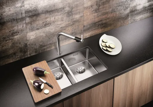 BLANCO Doppelsple Andano 400/400-U Edelstahlsple / Unterbaubecken mit Ablaufsystem InFino und Handbettigung