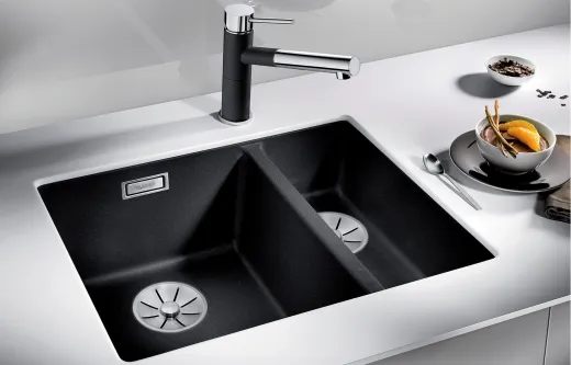 BLANCO Subline 340/160-U Silgranit PuraDurII Granitsple / Unterbaubecken Ablaufsystem InFino mit Handbettigung