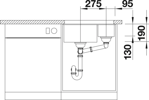BLANCO Subline 340/160-U Silgranit PuraDurII Granitsple / Unterbaubecken Ablaufsystem InFino mit Handbettigung