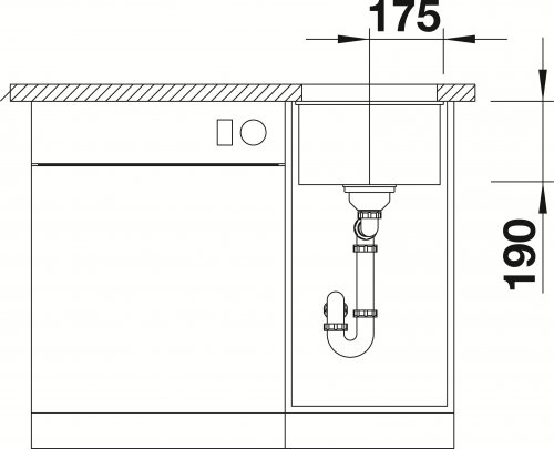 BLANCO Subline 320-U Silgranit PuraDurII Granitsple / Unterbaubecken Ablaufsystem InFino mit Handbettigung