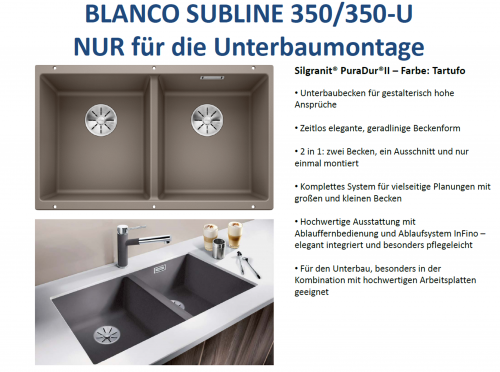 BLANCO Subline 350/350-U Silgranit PuraDurII Granitsple / Unterbaubecken Ablaufsystem InFino mit Handbettigung