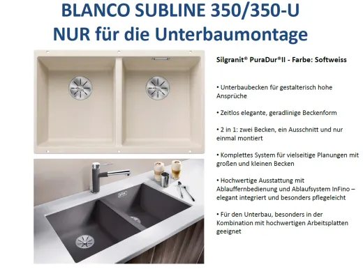 BLANCO Subline 350/350-U Silgranit PuraDurII Granitsple / Unterbaubecken Ablaufsystem InFino mit Handbettigung