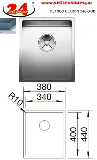 BLANCO Kchensple Claron 340-U Edelstahlsple / Unterbausple mit Ablaufsystem InFino und Handbettigung