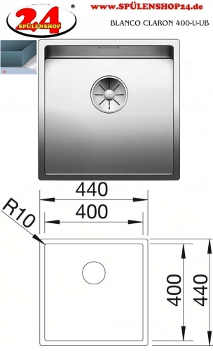 BLANCO Kchensple Claron 400-U Edelstahlsple / Unterbausple mit Ablaufsystem InFino und Handbettigung