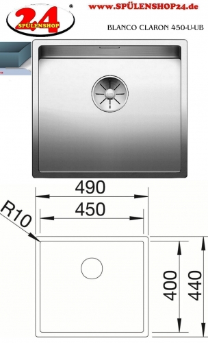 BLANCO Kchensple Claron 450-U Edelstahlsple / Unterbausple mit Ablaufsystem InFino und Handbettigung