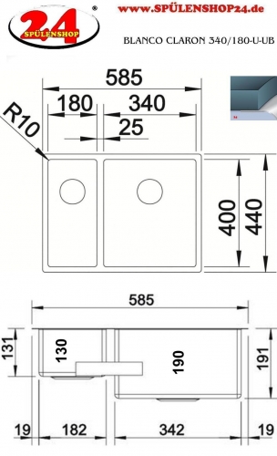 BLANCO Kchensple Claron 340/180-U Edelstahlsple / Unterbausple mit Ablaufsystem InFino und Handbettigung
