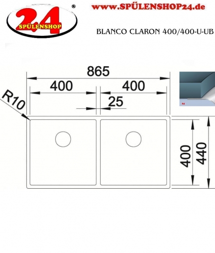 BLANCO Kchensple Claron 400/400-U Unterbausple / Doppelbecken mit Ablaufsystem InFino und Handbettigung
