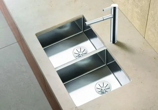 BLANCO Kchensple Claron 400/400-U Unterbausple / Doppelbecken mit Ablaufsystem InFino und Handbettigung