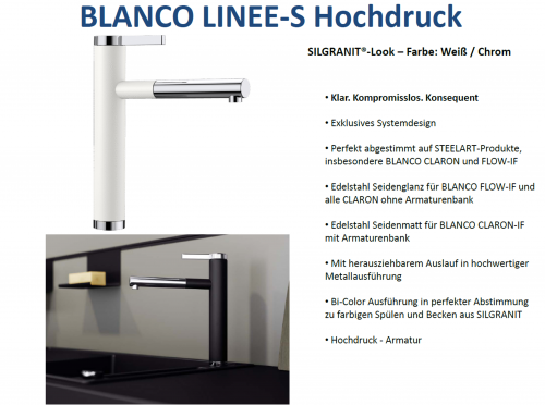 BLANCO Kchensple Linee-S Silgranit-Look Einhebelmischer mit Zugauslauf 130 schwenkbarer Auslauf