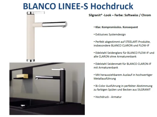 BLANCO Kchensple Linee-S Silgranit-Look Einhebelmischer mit Zugauslauf 130 schwenkbarer Auslauf