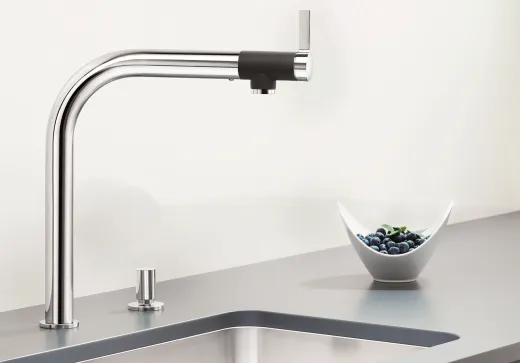 BLANCO Kchenarmatur Vonda Edelstahl gebrstet Einhebelmischer mit Festauslauf 200 schwenkbarer Auslauf