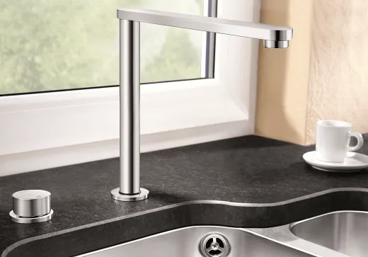 BLANCO Kchenarmatur Eloscope-F II Chrom 2-Loch Armatur mit Festauslauf 360 schwenkbarer Auslauf Vorfenstermontage