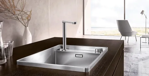 BLANCO Kchenarmatur Eloscope-F II Chrom 2-Loch Armatur mit Festauslauf 360 schwenkbarer Auslauf Vorfenstermontage