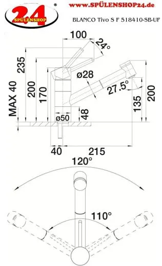 ✅ BLANCO Kchenarmatur Tivo-S-F Chrom Einhebelmischer mit Zugauslauf 120 schwenkbarer Auslauf Vorfenstermontage