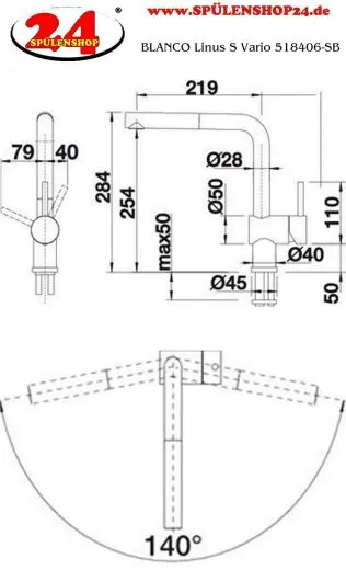 BLANCO Kchenarmatur Linus-S Vario Chrom Einhebelmischer mit Zugauslauf 140 schwenkbarer Auslauf Brause umstellbar
