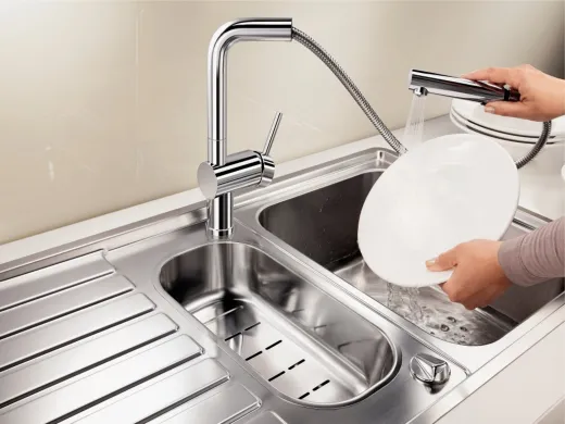 BLANCO Kchenarmatur Linus-S Vario Chrom Einhebelmischer mit Zugauslauf 140 schwenkbarer Auslauf Brause umstellbar