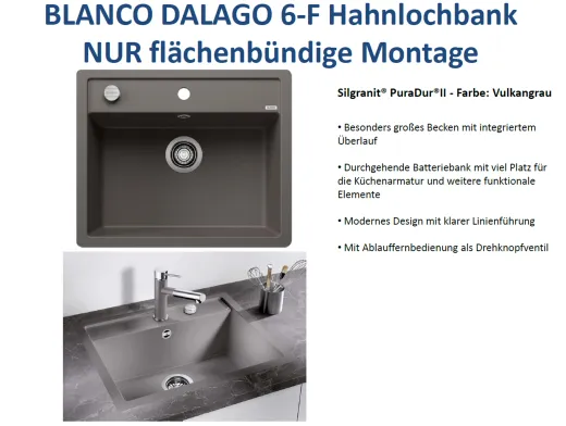 BLANCO Kchensple Dalago 6 F Silgranit PuraDurII Granitsple Flchenbndig mit Hahnlochbank und Drehknopfventil