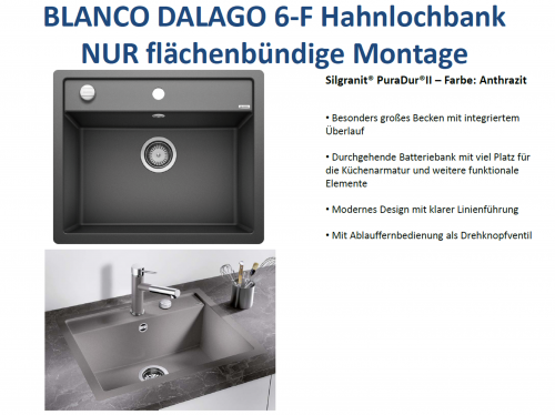 BLANCO Kchensple Dalago 6 F Silgranit PuraDurII Granitsple Flchenbndig mit Hahnlochbank und Drehknopfventil