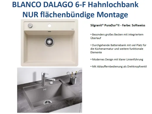 BLANCO Kchensple Dalago 6 F Silgranit PuraDurII Granitsple Flchenbndig mit Hahnlochbank und Drehknopfventil