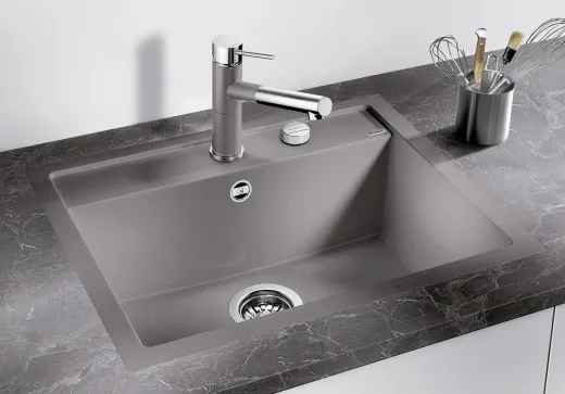 BLANCO Kchensple Dalago 6 F Silgranit PuraDurII Granitsple Flchenbndig mit Hahnlochbank und Drehknopfventil