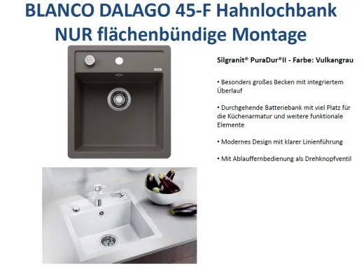 BLANCO Kchensple Dalago 45 F Silgranit PuraDurII Granitsple Flchenbndig mit Hahnlochbank und Drehknopfventil