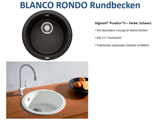 ❎ BLANCO Rundbecken Rondo Silgranit PuraDurII Granitsple / Einbausple mit Siebkorb als Stopfenventil