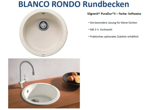 ❎ BLANCO Rundbecken Rondo Silgranit PuraDurII Granitsple / Einbausple mit Siebkorb als Stopfenventil