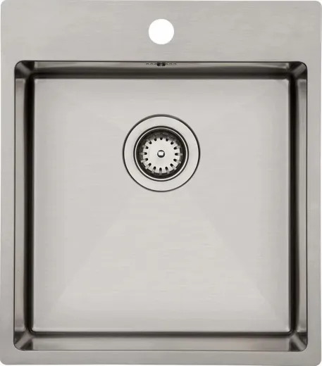 BERNUS Kchensple Cubus 440 SOFT Edelstahlsple Flachrand / Flchenbndig mit Hahnlochbank und Siebkorb als Stopfenventil