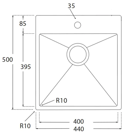 BERNUS Kchensple Cubus 440 SOFT Edelstahlsple Flachrand / Flchenbndig mit Hahnlochbank und Siebkorb als Stopfenventil
